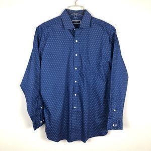 Club Room Blue Pattern Dress Shirt 100% Cotton Size L 16 1/2 34-35